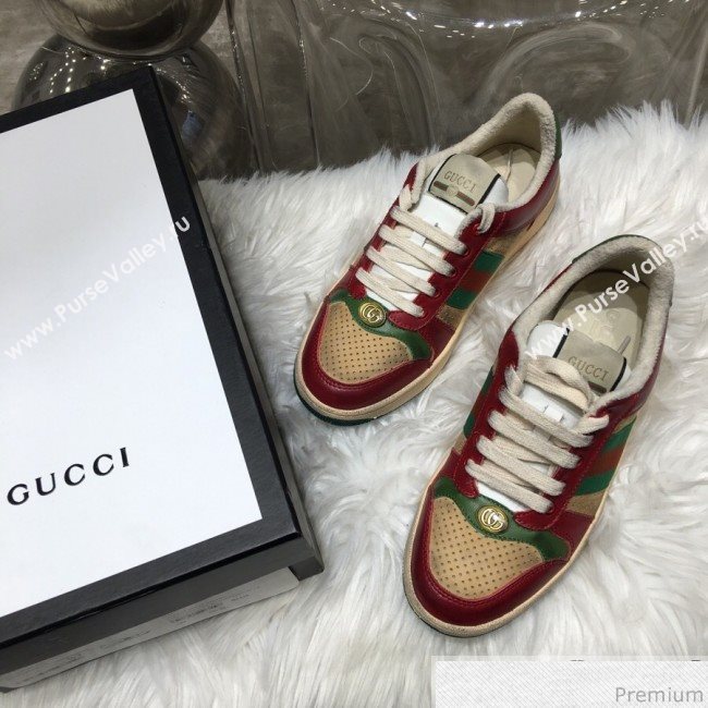 Gucci Womens Screener Leather Sneaker ‎570442 Gold 2019 (HZX-9030807)