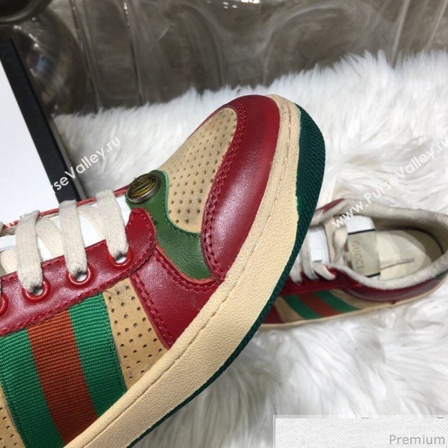 Gucci Womens Screener Leather Sneaker ‎570442 Gold 2019 (HZX-9030807)