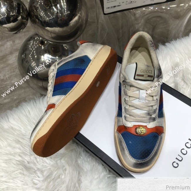 Gucci Womens Screener Leather Sneaker ‎570442 Blue 2019 (HZX-9030808)