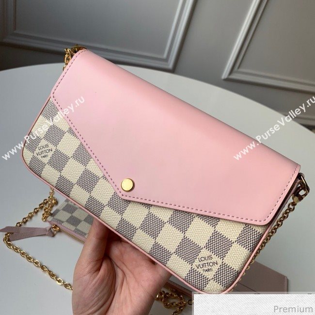 Louis Vuitton Pochette Félicie Clutch with Chain N60235 Damier Azur Canvas/Pink 2019 (KD-9041130)
