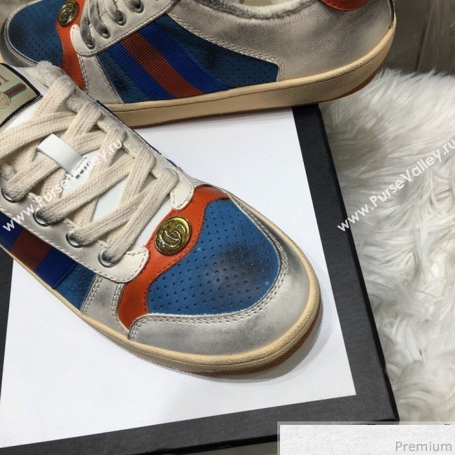 Gucci Womens Screener Leather Sneaker ‎570442 Blue 2019 (HZX-9030808)