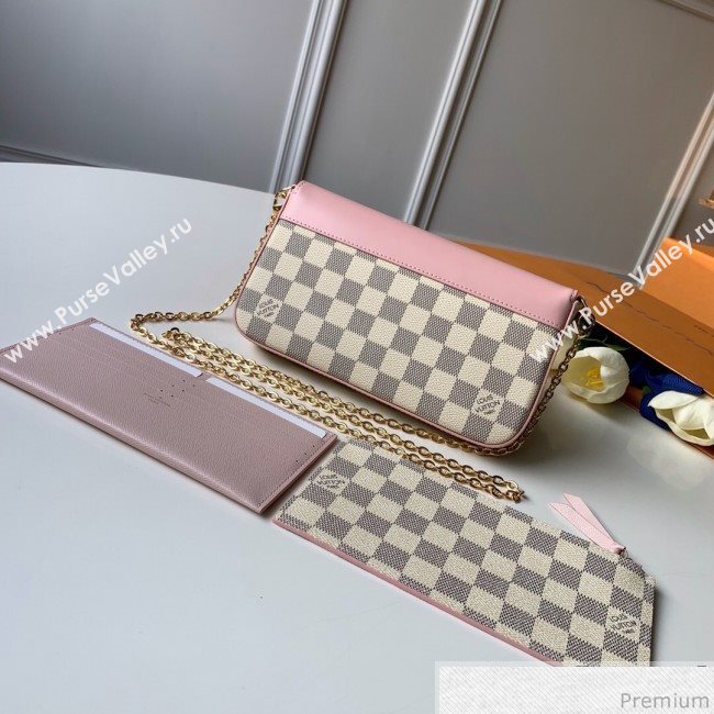 Louis Vuitton Pochette Félicie Clutch with Chain N60235 Damier Azur Canvas/Pink 2019 (KD-9041130)