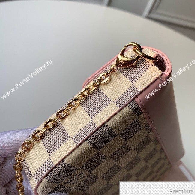 Louis Vuitton Pochette Félicie Clutch with Chain N60235 Damier Azur Canvas/Pink 2019 (KD-9041130)