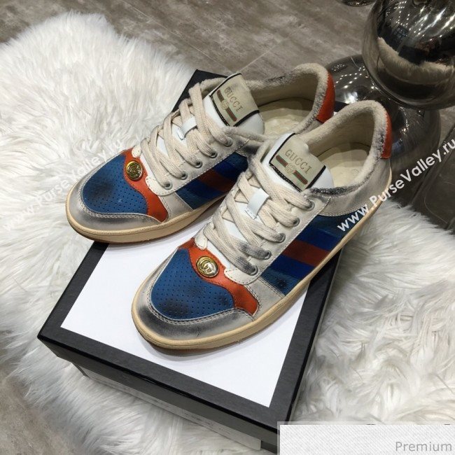 Gucci Womens Screener Leather Sneaker ‎570442 Blue 2019 (HZX-9030808)