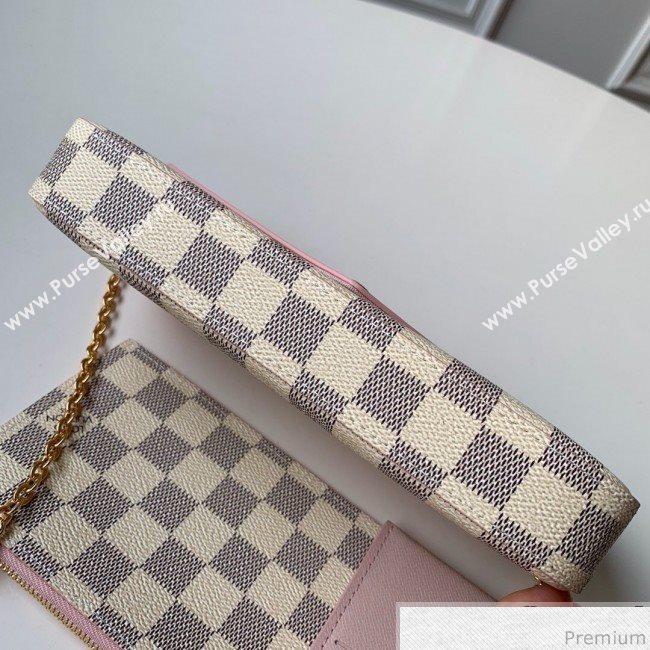 Louis Vuitton Pochette Félicie Clutch with Chain N60235 Damier Azur Canvas/Pink 2019 (KD-9041130)