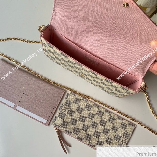 Louis Vuitton Pochette Félicie Clutch with Chain N60235 Damier Azur Canvas/Pink 2019 (KD-9041130)