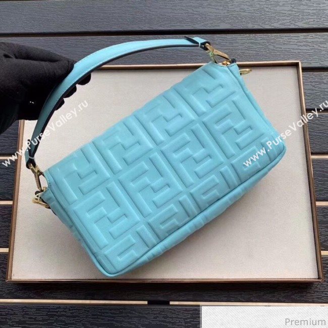 Fendi Baguette Medium FF Logo Lambskin Flap Bag Light Blue 2019 (CL-9030861)