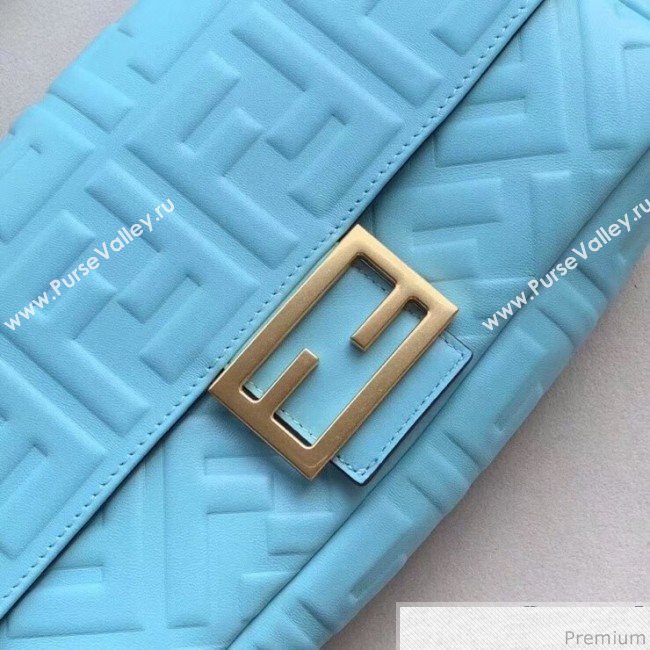 Fendi Baguette Medium FF Logo Lambskin Flap Bag Light Blue 2019 (CL-9030861)