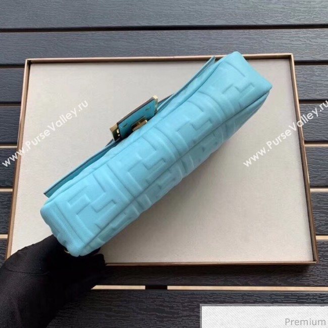 Fendi Baguette Medium FF Logo Lambskin Flap Bag Light Blue 2019 (CL-9030861)