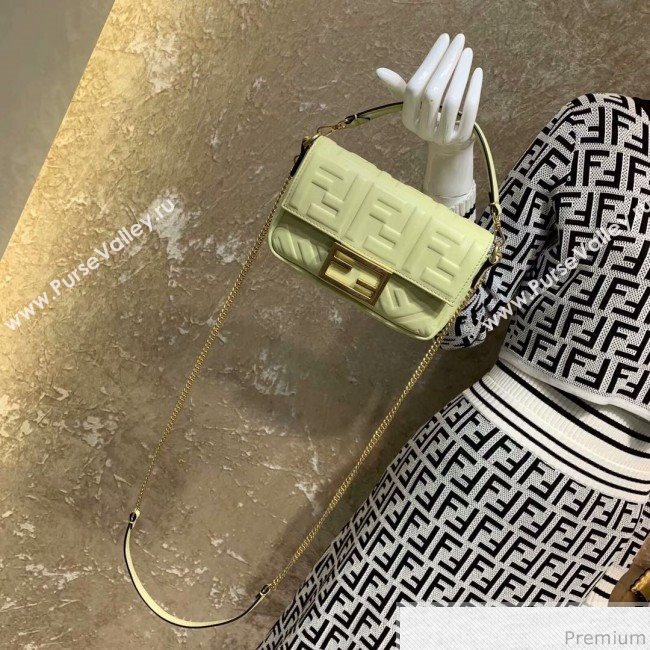 Fendi Baguette Mini FF Logo Lambskin Flap Bag Light Yellow 2019 (CL-9030866)