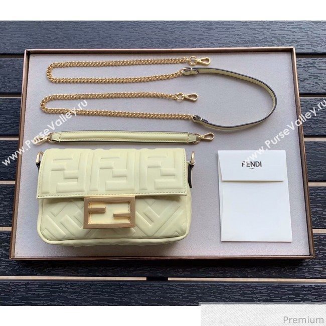 Fendi Baguette Mini FF Logo Lambskin Flap Bag Light Yellow 2019 (CL-9030866)