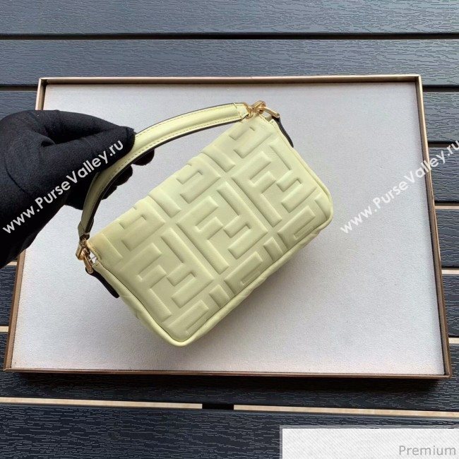 Fendi Baguette Mini FF Logo Lambskin Flap Bag Light Yellow 2019 (CL-9030866)