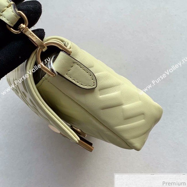 Fendi Baguette Mini FF Logo Lambskin Flap Bag Light Yellow 2019 (CL-9030866)
