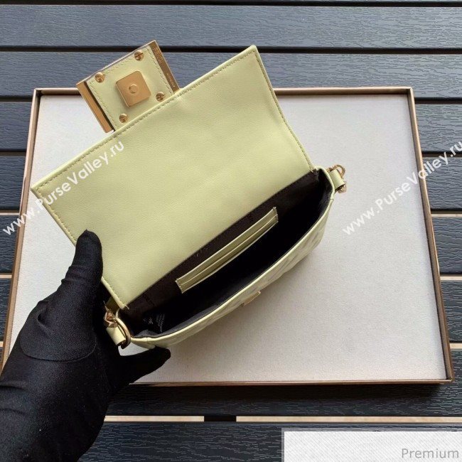 Fendi Baguette Mini FF Logo Lambskin Flap Bag Light Yellow 2019 (CL-9030866)