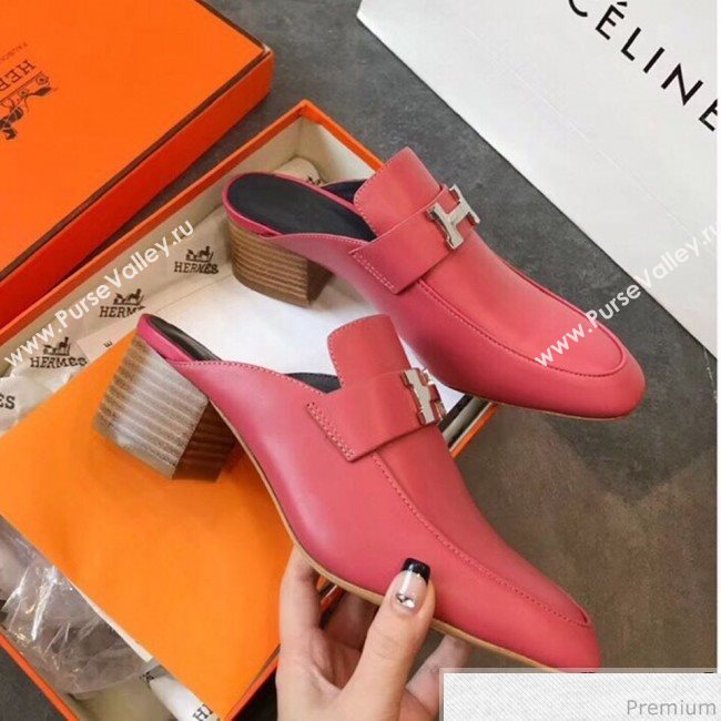 Hermes Paradis Mid-Heel Mules Pink 2019 (EM-9030901)