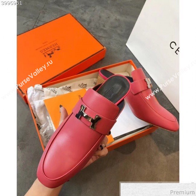 Hermes Paradis Mid-Heel Mules Pink 2019 (EM-9030901)