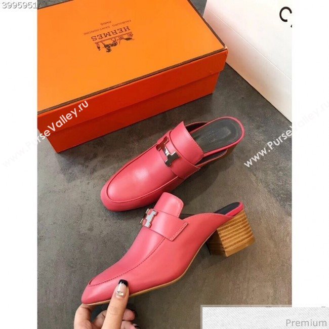 Hermes Paradis Mid-Heel Mules Pink 2019 (EM-9030901)