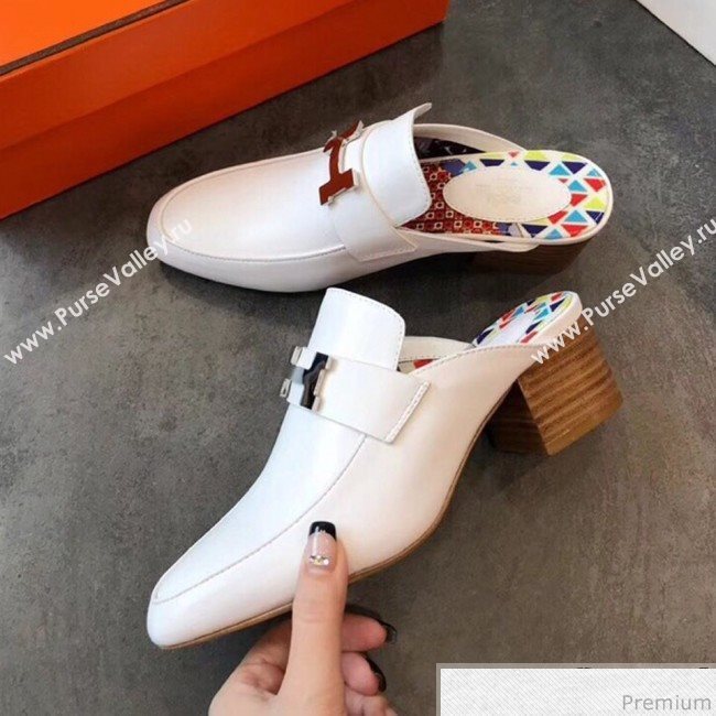 Hermes Paradis Mid-Heel Mules White 2019 (EM-9030902)