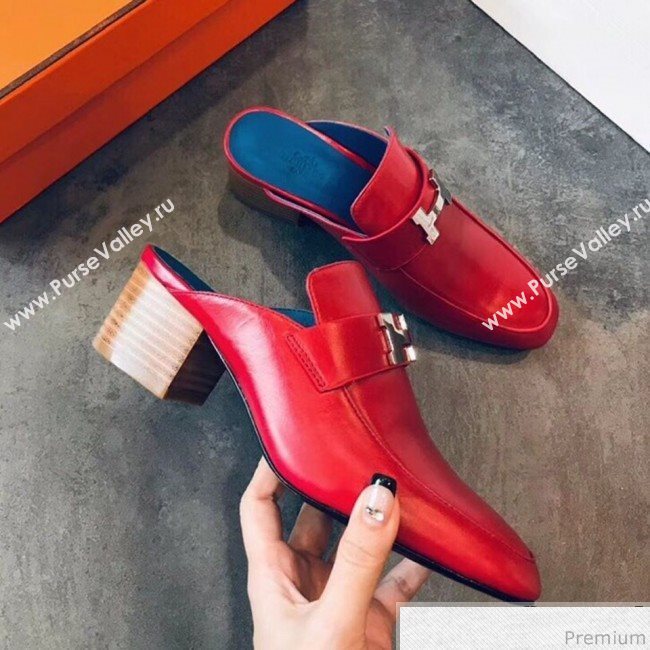 Hermes Paradis Mid-Heel Mules Red 2019 (EM-9030903)