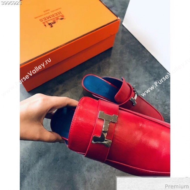 Hermes Paradis Mid-Heel Mules Red 2019 (EM-9030903)