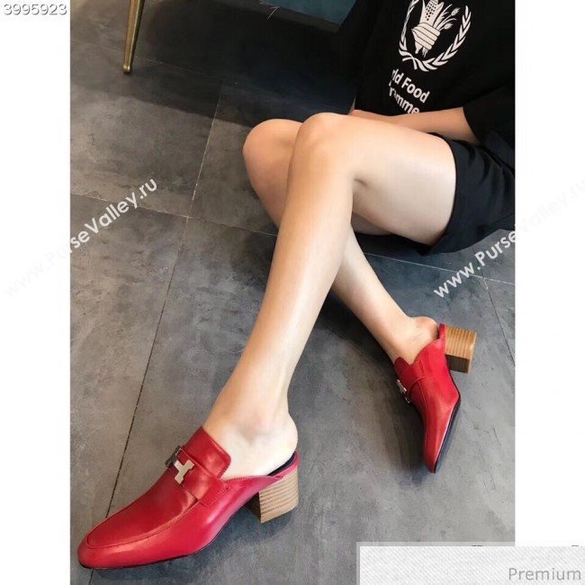 Hermes Paradis Mid-Heel Mules Red 2019 (EM-9030903)