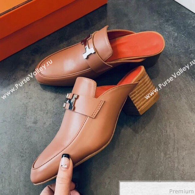 Hermes Paradis Mid-Heel Mules Brown 2019 (EM-9030904)