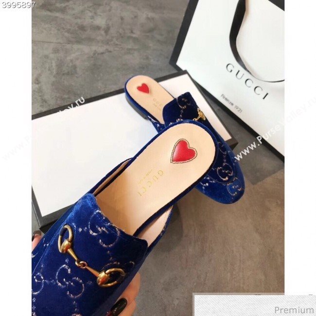Gucci Princetown GG Velvet Flat Slipper Mules 475094 Blue 2019 (EM-9030906)
