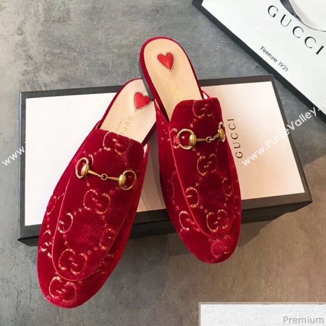 Gucci Princetown GG Velvet Flat Slipper Mules 475094 Red 2019 (EM-9030907)