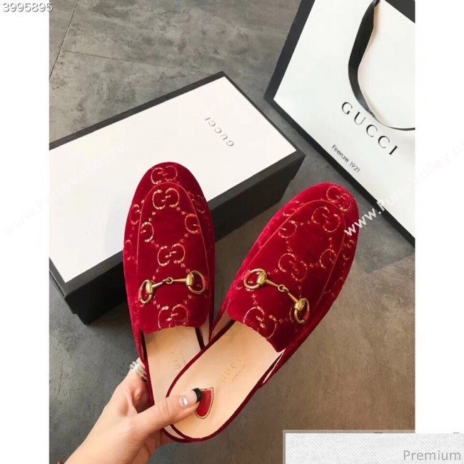 Gucci Princetown GG Velvet Flat Slipper Mules 475094 Red 2019 (EM-9030907)