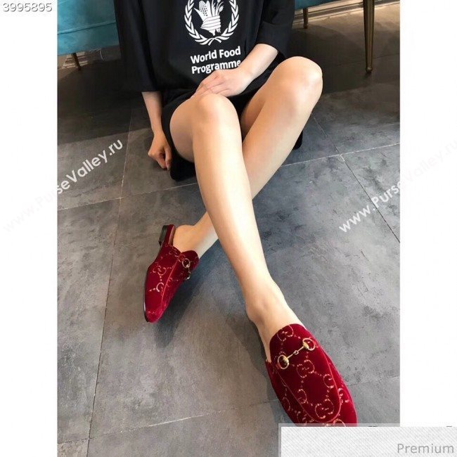 Gucci Princetown GG Velvet Flat Slipper Mules 475094 Red 2019 (EM-9030907)