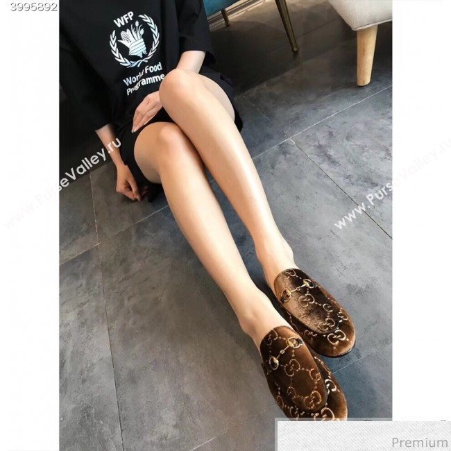 Gucci Princetown GG Velvet Flat Slipper Mules 475094 Brown 2019 (EM-9030908)