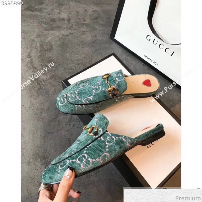 Gucci Princetown GG Velvet Flat Slipper Mules 475094 Light Blue 2019 (EM-9030909)