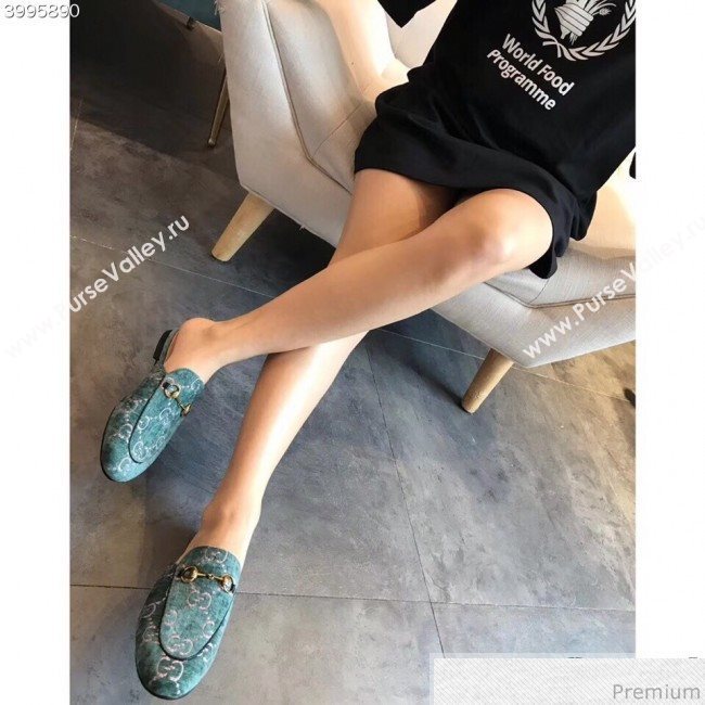 Gucci Princetown GG Velvet Flat Slipper Mules 475094 Light Blue 2019 (EM-9030909)