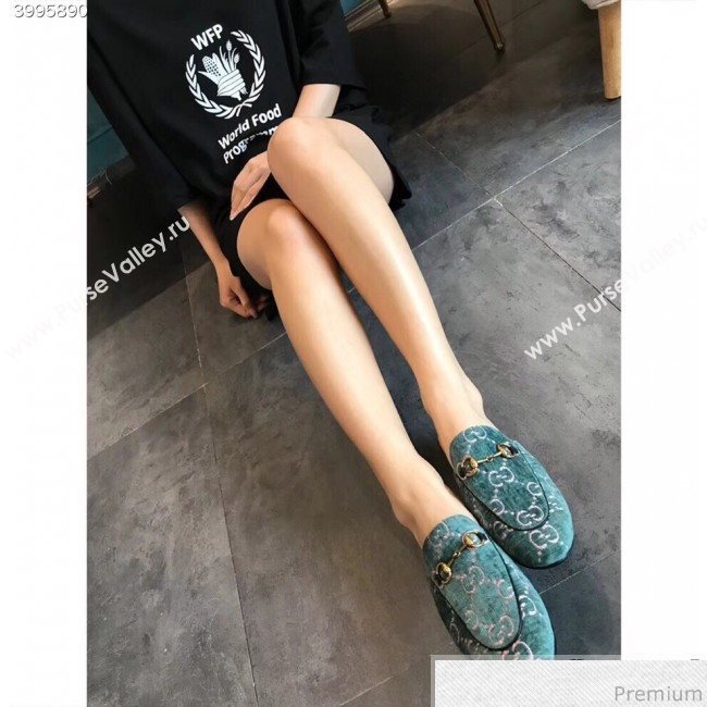 Gucci Princetown GG Velvet Flat Slipper Mules 475094 Light Blue 2019 (EM-9030909)