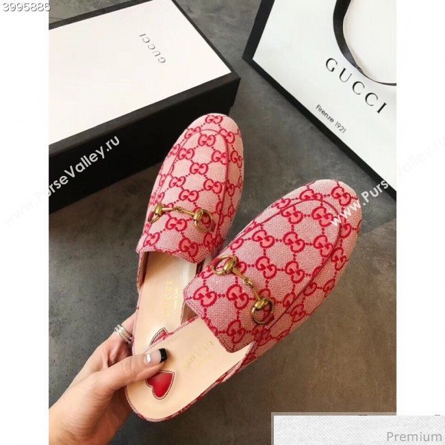 Gucci Princetown GG Canvas Flat Slipper Mules 475094 Red 2019 (EM-9030911)