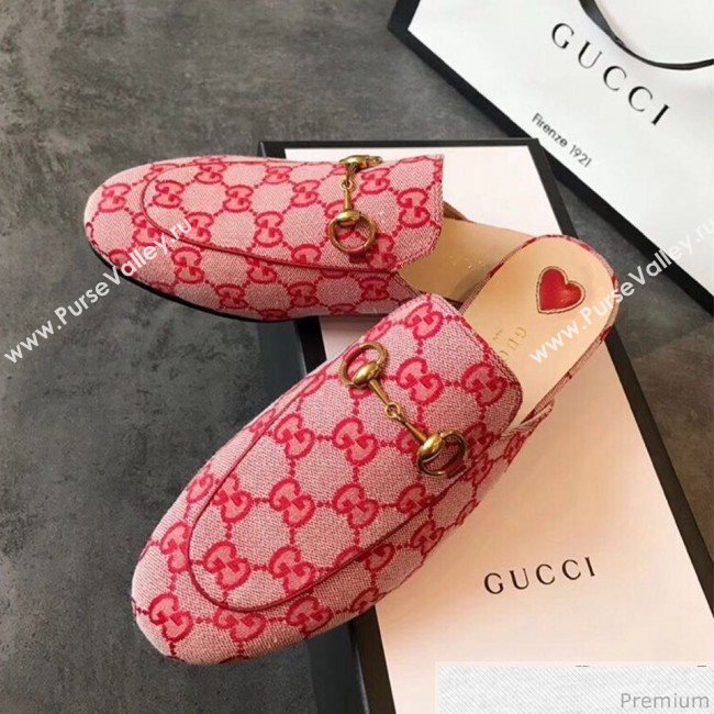 Gucci Princetown GG Canvas Flat Slipper Mules 475094 Red 2019 (EM-9030911)