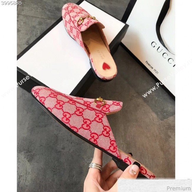 Gucci Princetown GG Canvas Flat Slipper Mules 475094 Red 2019 (EM-9030911)