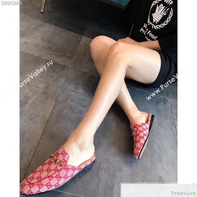 Gucci Princetown GG Canvas Flat Slipper Mules 475094 Red 2019 (EM-9030911)