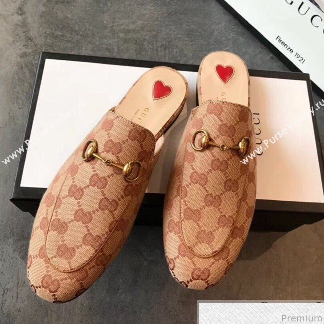 Gucci Princetown GG Canvas Flat Slipper Mules 475094 Beige 2019 (EM-9030910)