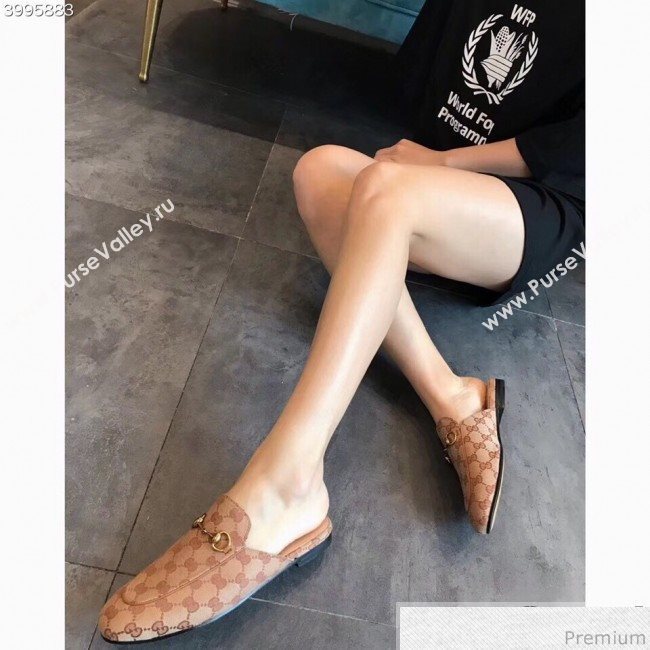 Gucci Princetown GG Canvas Flat Slipper Mules 475094 Beige 2019 (EM-9030910)