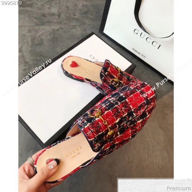 Gucci Princetown Tweed Flat Slipper Mules 475094 Red 2019 (EM-9030913)