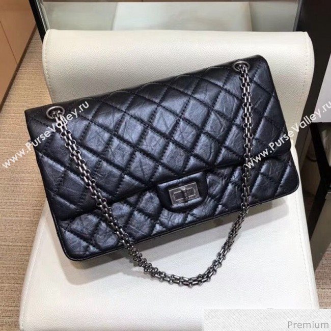 Chanel Aged Calfskin 2.55 Reissue Medium Flap Bag A37587 Black/Silver (ANGW-9040869)