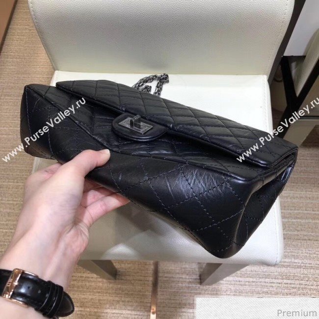 Chanel Aged Calfskin 2.55 Reissue Medium Flap Bag A37587 Black/Silver (ANGW-9040869)