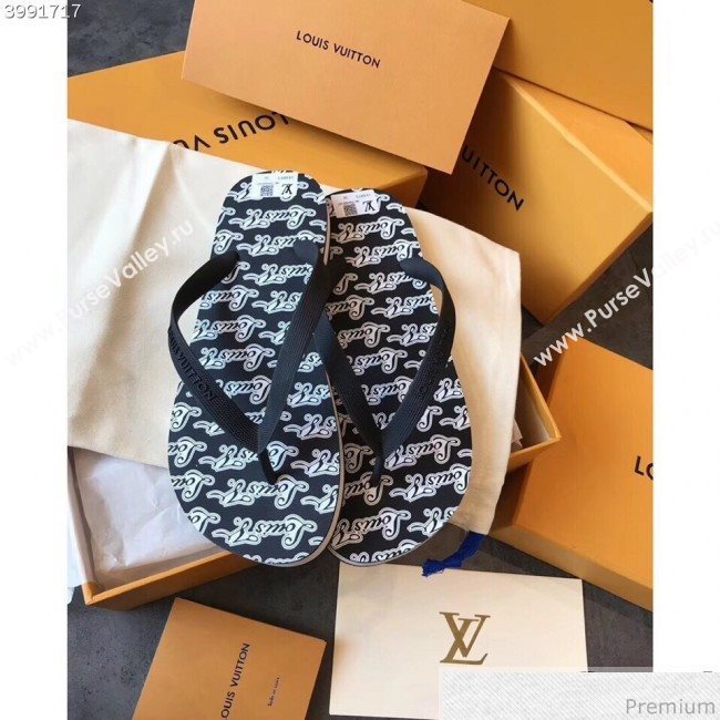 Louis Vuitton Mens Molitor Thong Sandals on Monogram Insock 1A45V3 Black/White 2019 (EM-9030925)