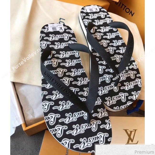 Louis Vuitton Mens Molitor Thong Sandals on Monogram Insock 1A45V3 Black/White 2019 (EM-9030925)