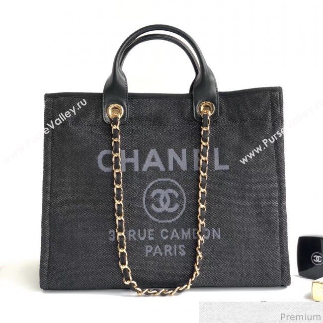 Chanel Toile Large Deauville Canvas Shopping Bag Black 2019 (YD-9040473)