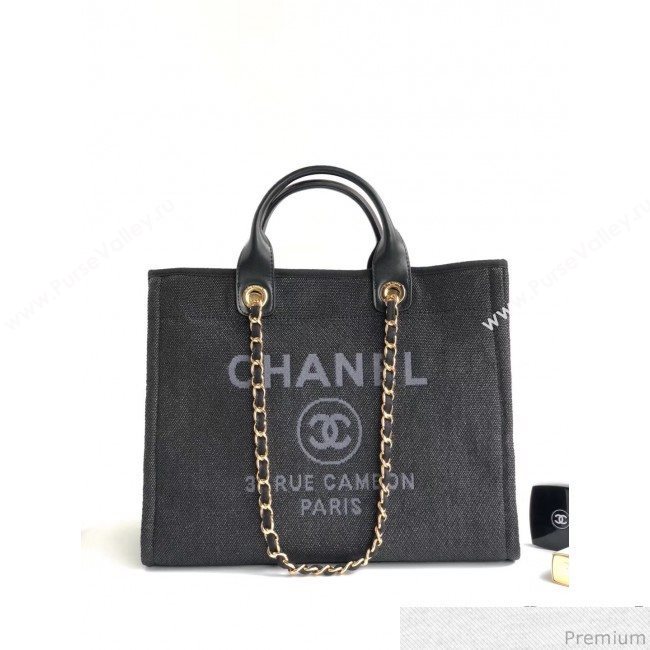 Chanel Toile Large Deauville Canvas Shopping Bag Black 2019 (YD-9040473)