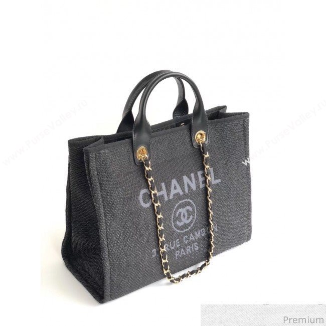 Chanel Toile Large Deauville Canvas Shopping Bag Black 2019 (YD-9040473)