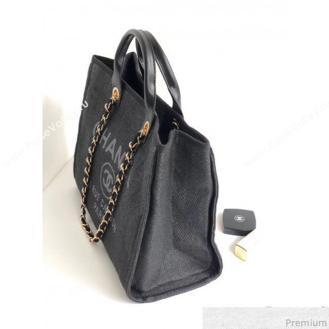 Chanel Toile Large Deauville Canvas Shopping Bag Black 2019 (YD-9040473)