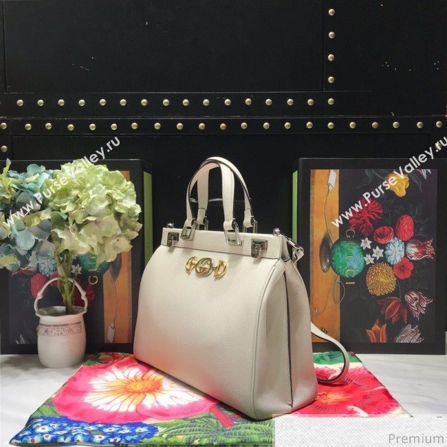 Gucci Zumi Grainy Leather Medium Top Handle Bag ‎564714 White 2019 (JM-9041217)